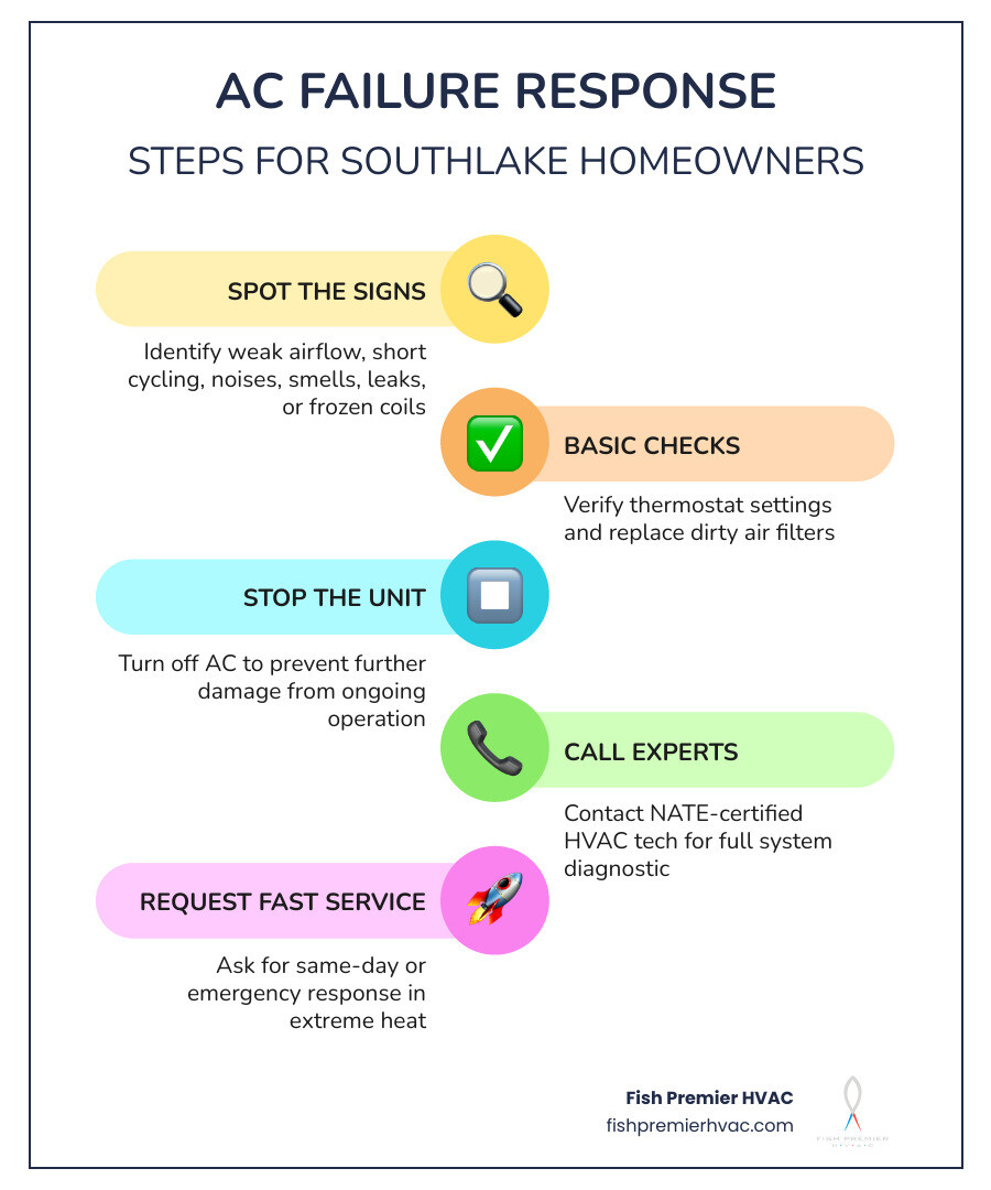 Infographic showing top signs of AC failure and steps to take for Southlake homeowners - ac repair service in southlake, tx