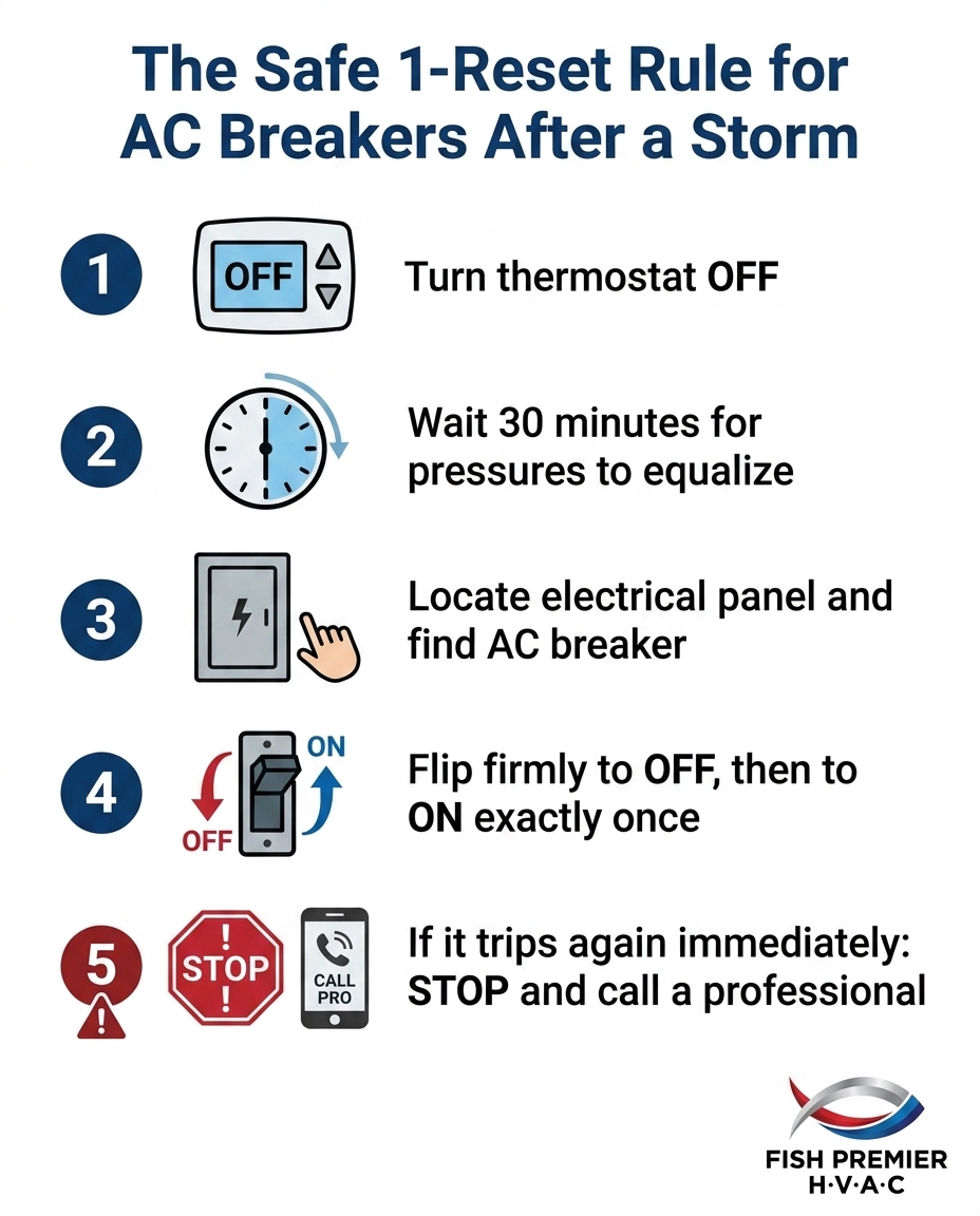 The Safe 1-Reset Rule for AC Breakers After a Storm