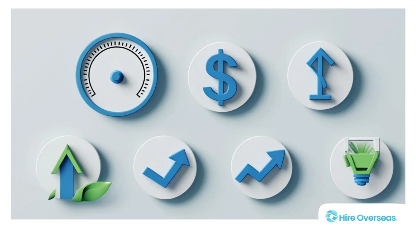 Icon set showing the top five benefits of recruitment process outsourcing.