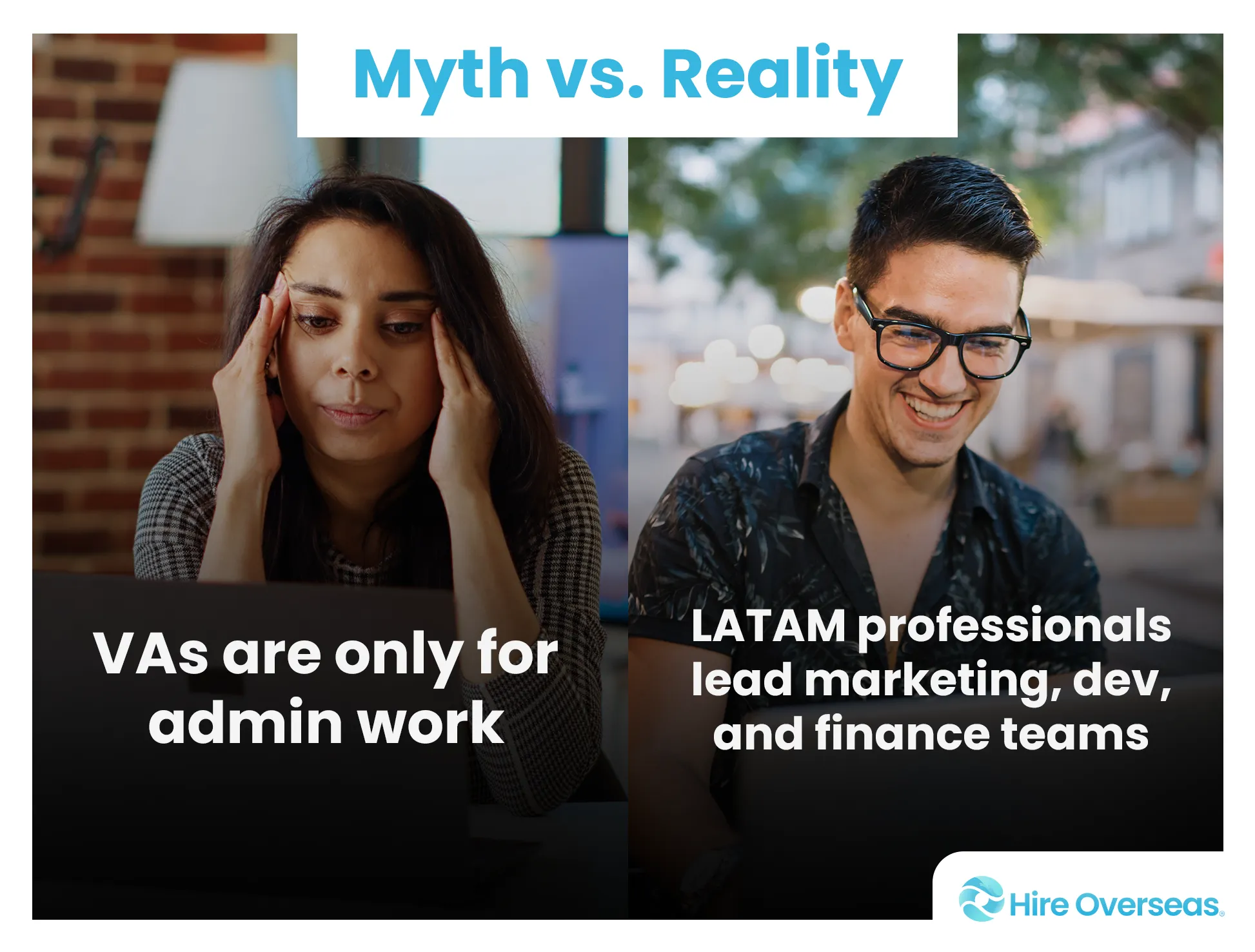 Illustrated myth vs. reality chart dispelling misconceptions about Latin American remote workers.