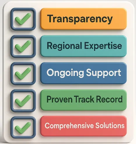 Infographic checklist of 5 qualities to look for in a global recruitment agency.