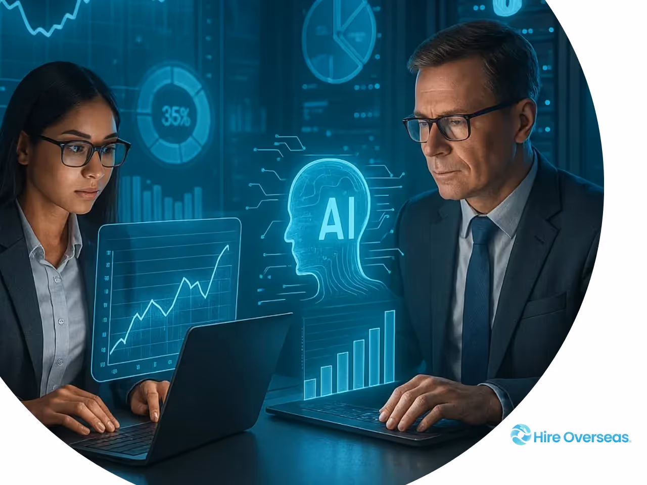 Trends in offshore accounting showing AI automation, cybersecurity, and global team integration.