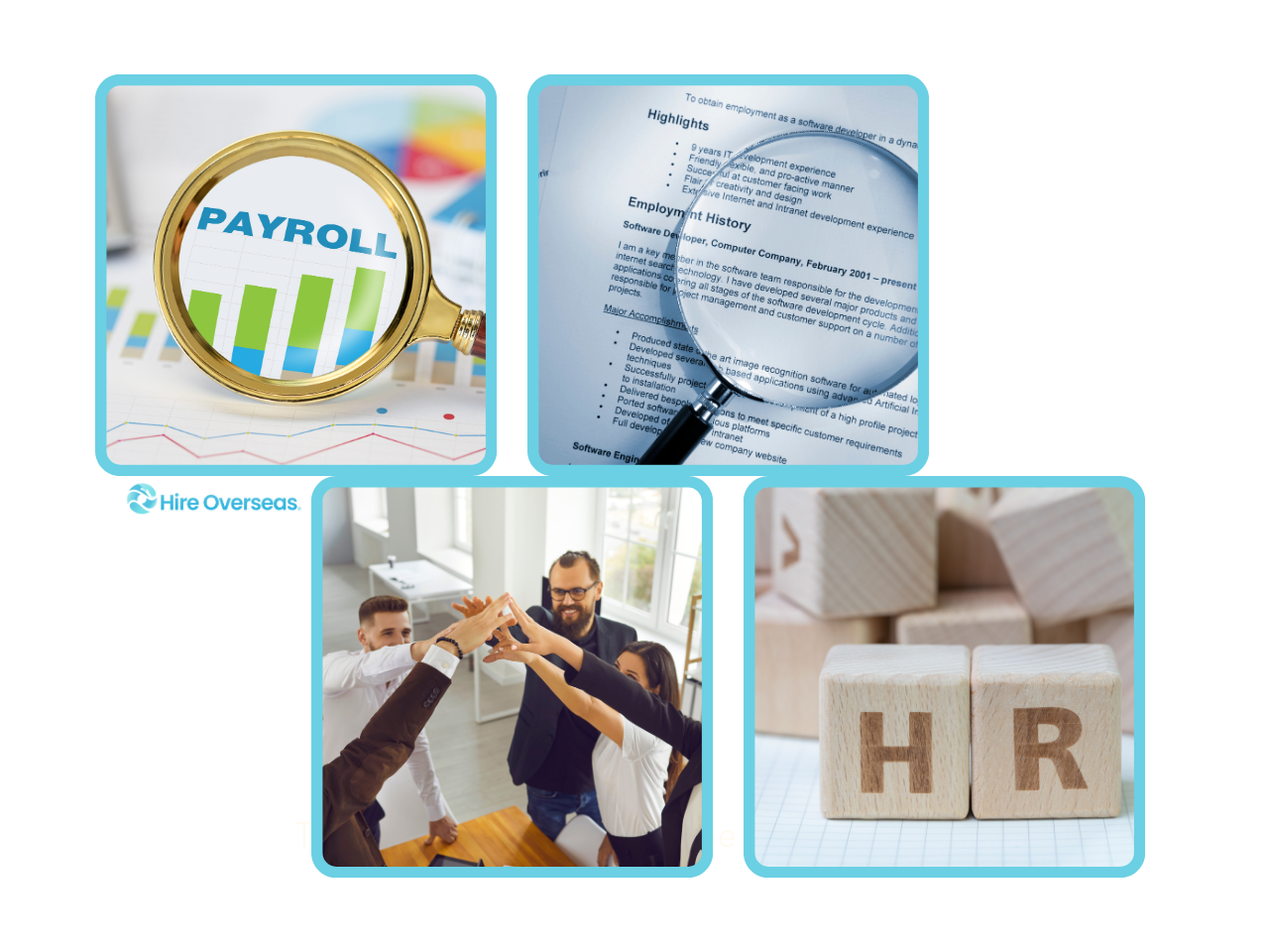 HR functions representing payroll, recruitment, training, and employee relations.