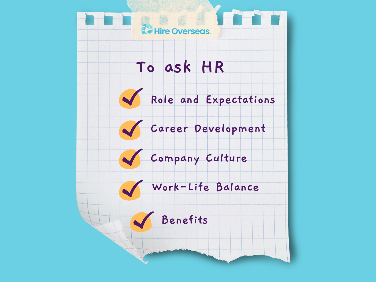 Checklist infographic of six categories of smart HR interview questions