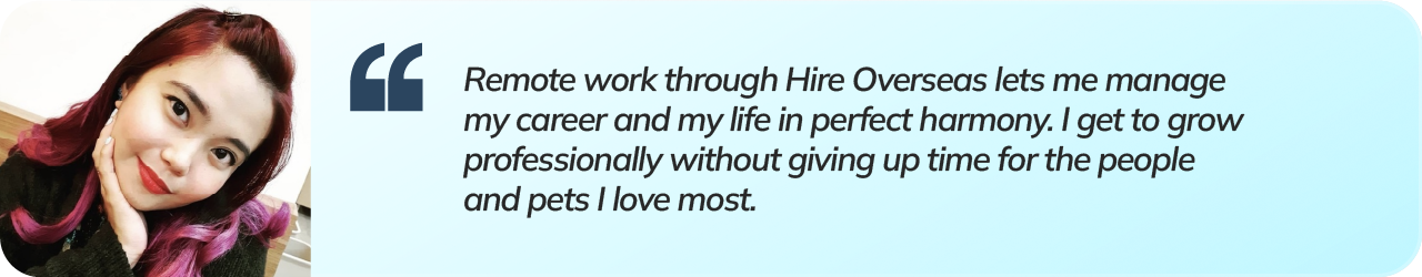 Image of Mia and her take on working remotely with Hire Overseas.