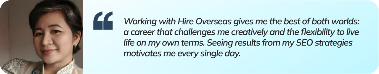 Image of Raquel and her take on working remotely with Hire Overseas