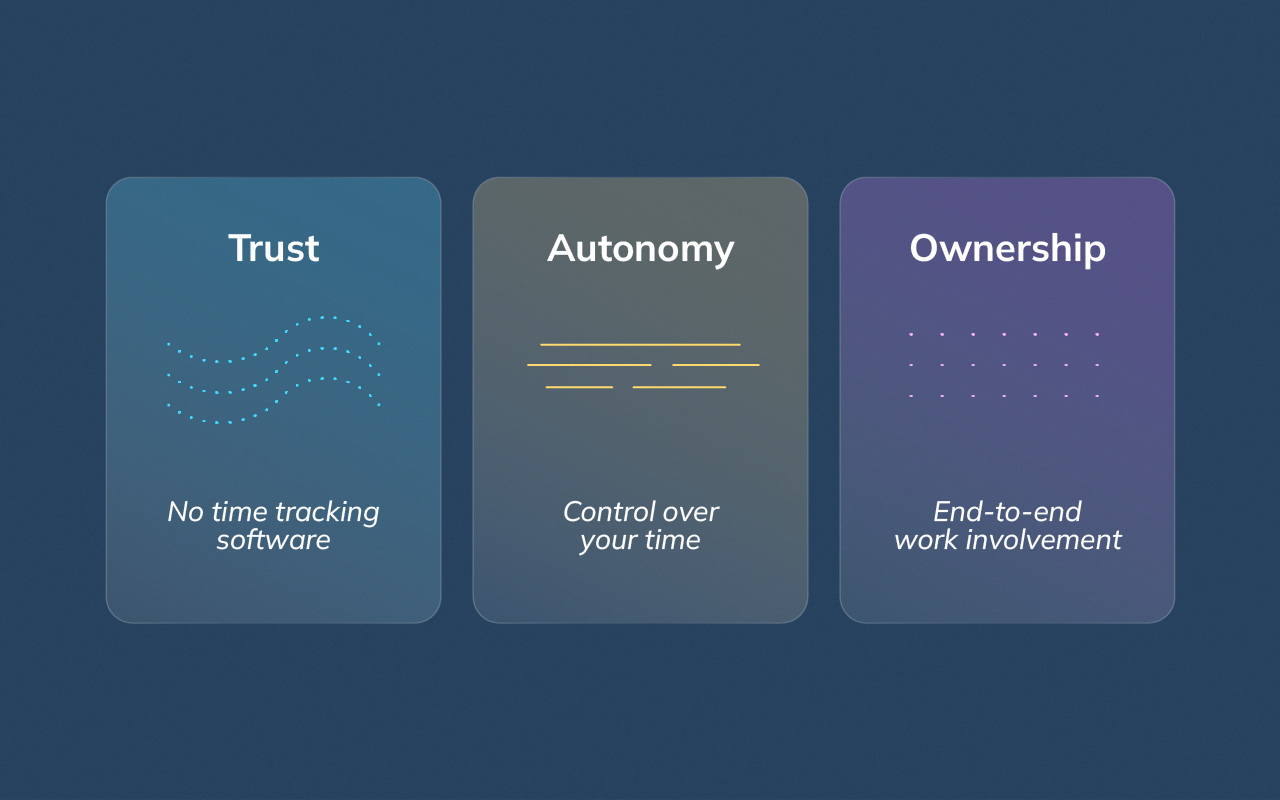 Three-part graphic highlighting trust, autonomy, and ownership as reasons contractors tend to stay.