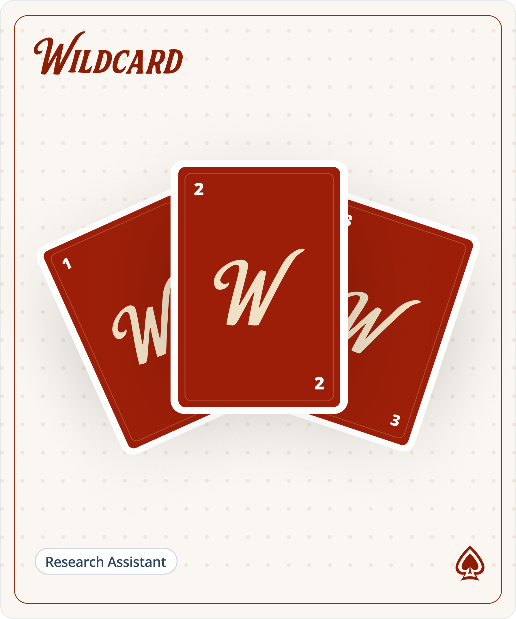 Wildcard branding with three fanned red playing cards marked with W