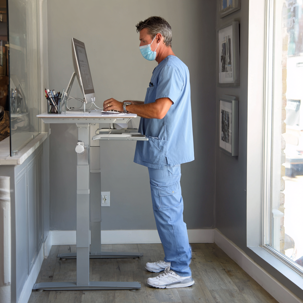 A doctor using his computer safely due to cyber insurance