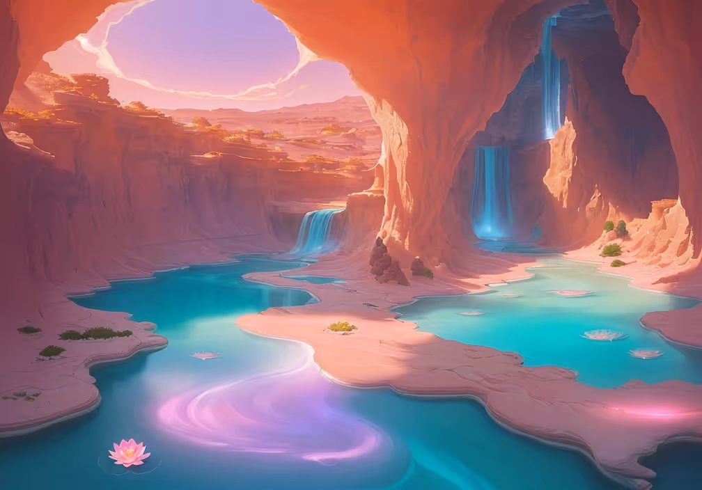 Canyon oasis with turquoise pools symbolizing accessible no-code app potential