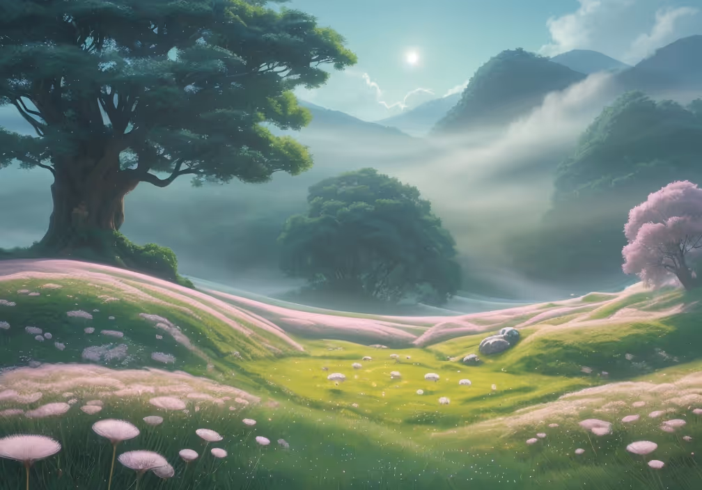 Pastoral valley with sheep symbolizing effortless SMS communication flow
