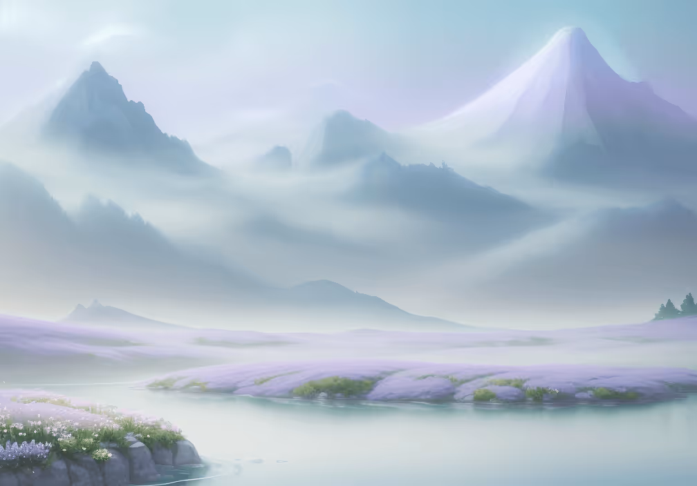 Misty lake with wildflowers representing organized workflow clarity