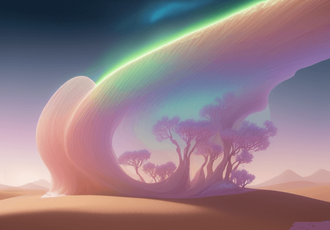Surreal floating rings over desert symbolizing digital automation revolution