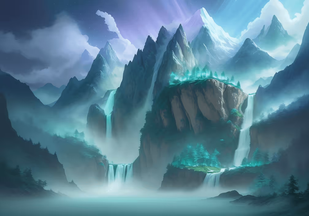 Tech harmony blooms: Serene alpine dreamscape symbolizes freelance workflow transformation, bridging innovation and tranquil potential