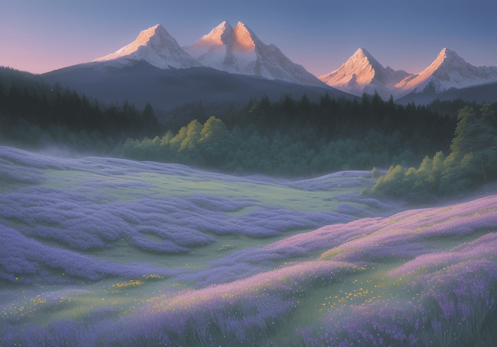 Tech's harmony with nature: Serene alpine dawn symbolizing smooth, elegant coding and the elegant flow of Framer Motion animations in React