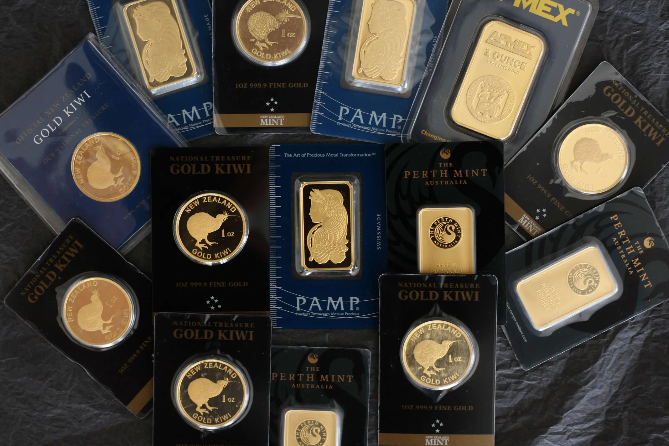 A selection of premium one ounce gold bars