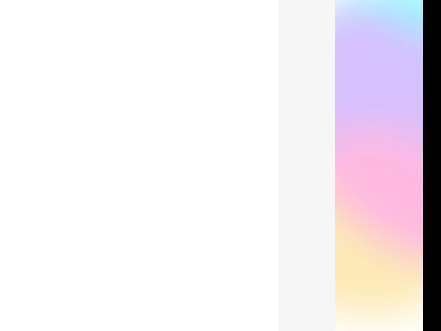 Farbpalle bestehend aus weiß, grau, schwarz und einem verlauf von gelb zu pink, violett und blau