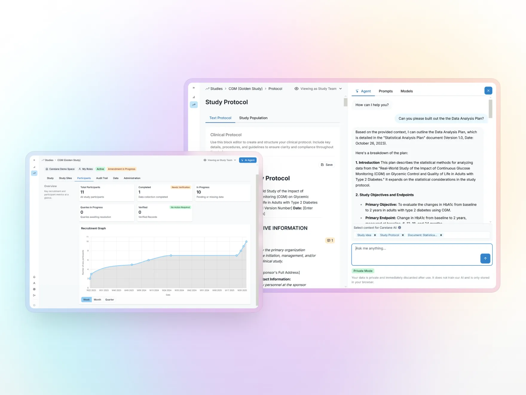UI-Elemente der Carelane Webseite auf Farbverlauf