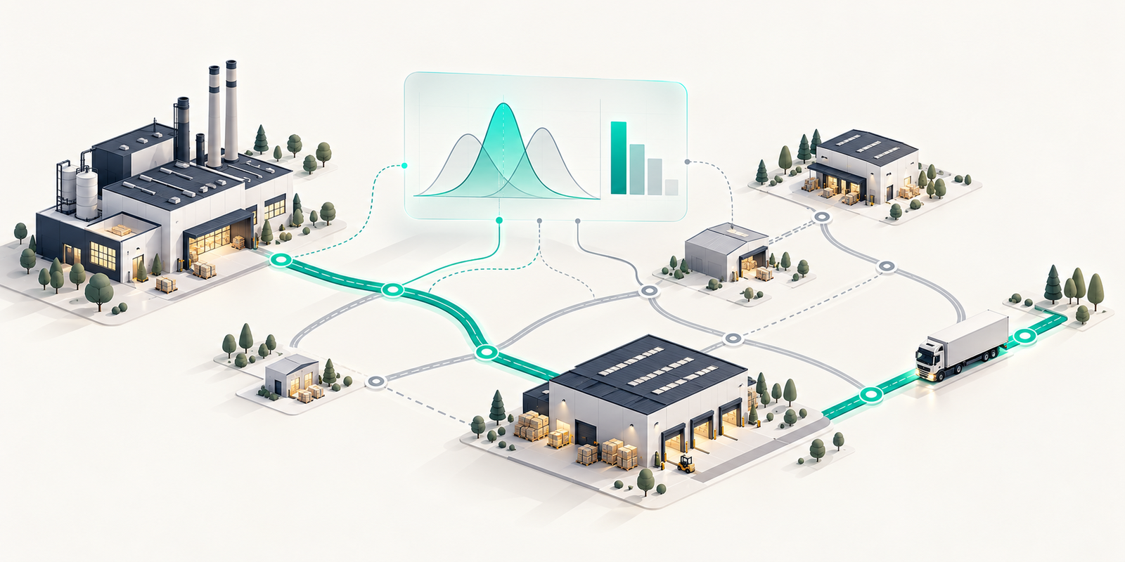 Abstract illustration of supply chain decisions under uncertainty