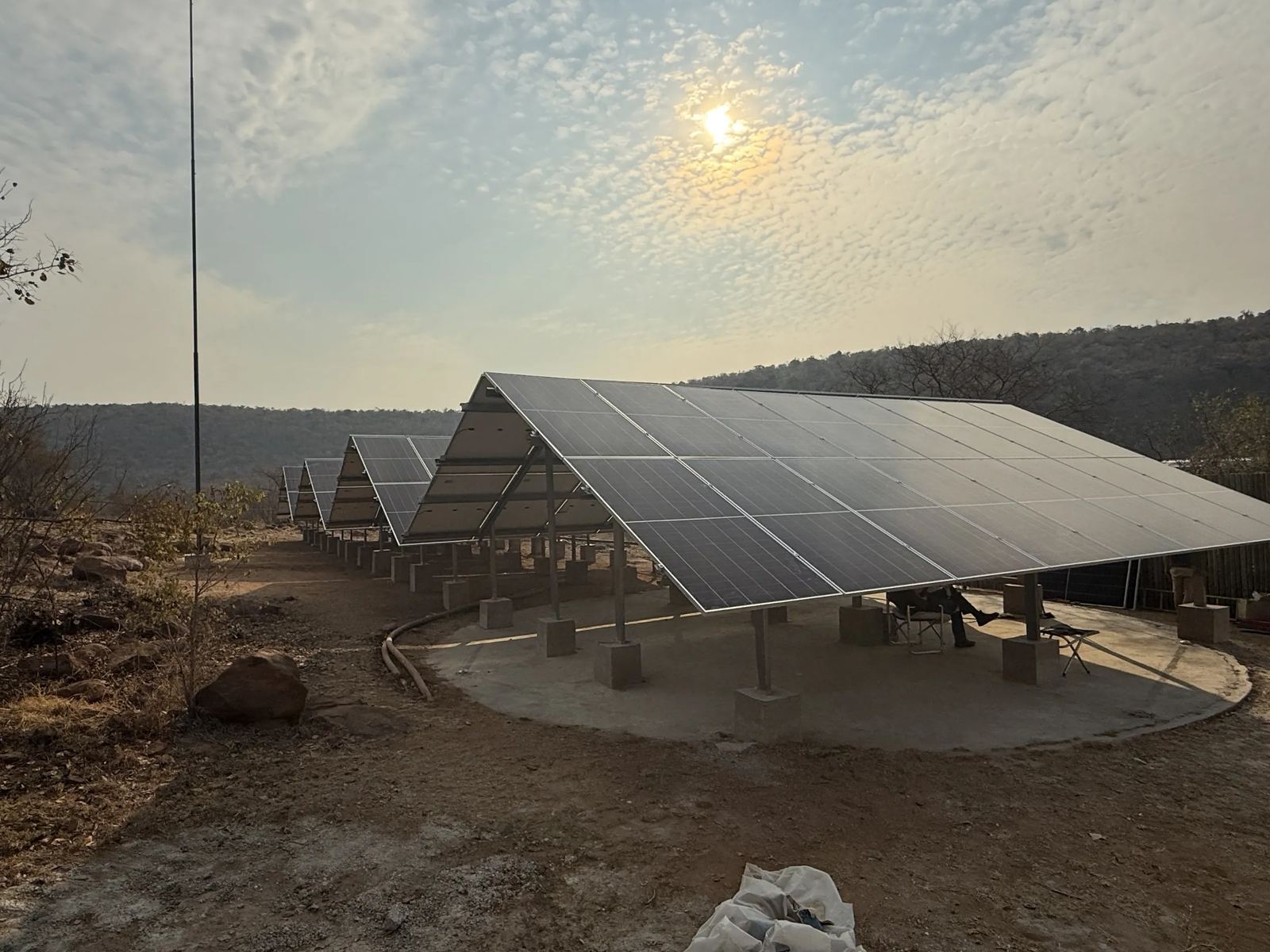 Ground-mounted solar plant at Taaibos River Lodge in the Waterberg, Limpopo, installed by Imvelo Energy