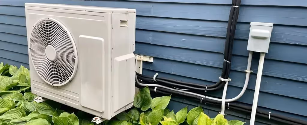outdoor AC unit in plants.