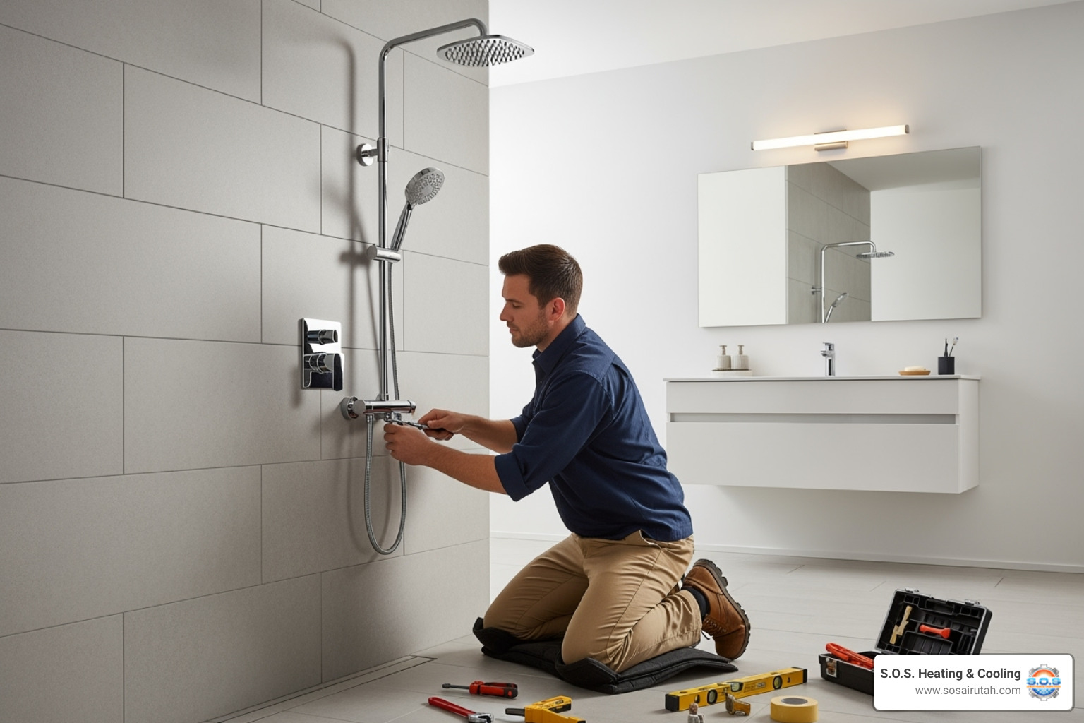 plumber installing a new shower fixture - Bathroom renovation quotes