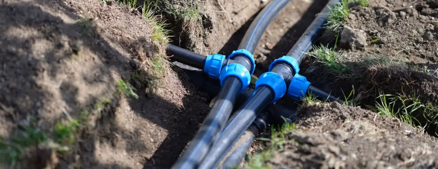 A long multi black sewer lines connected together