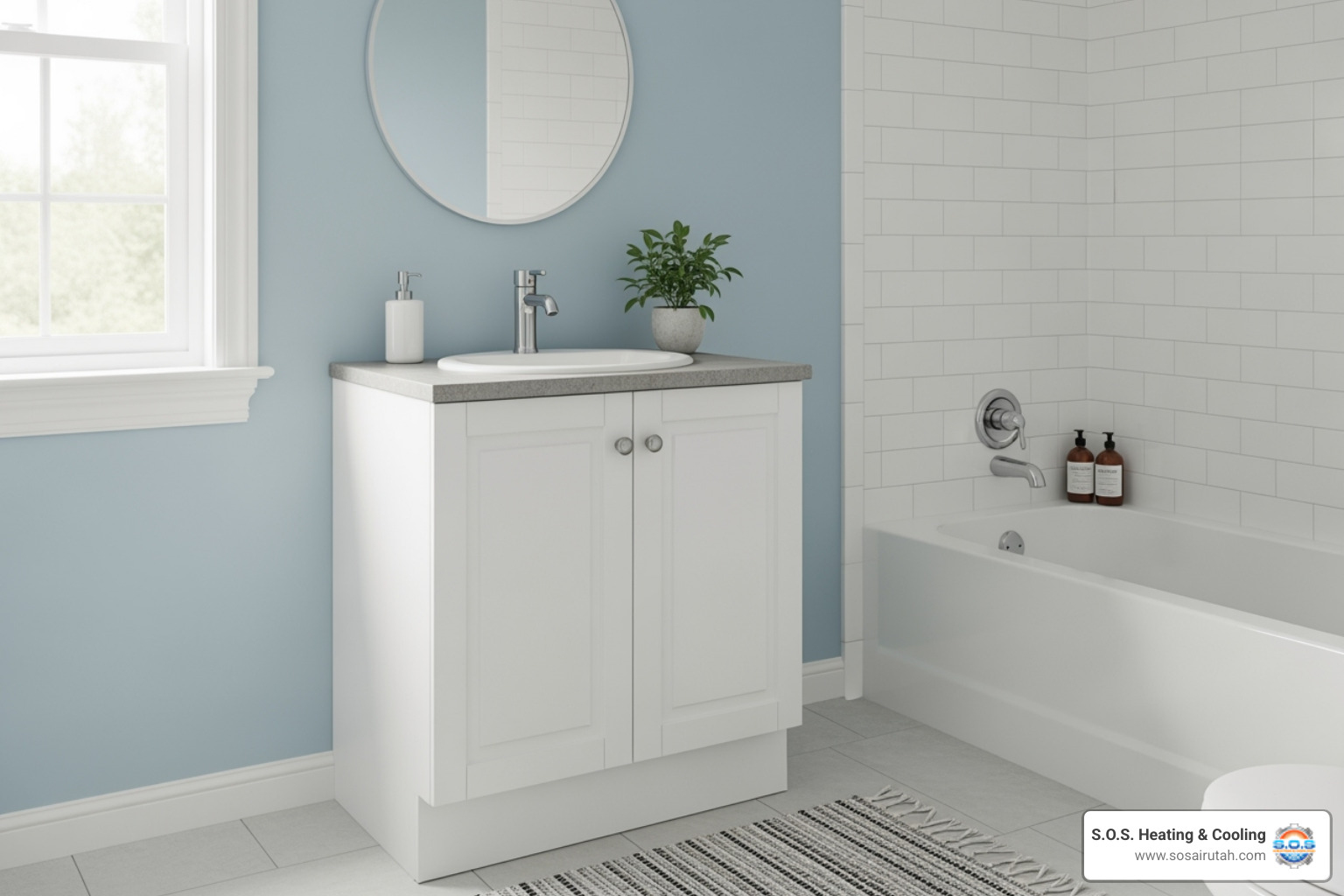stylish yet affordable bathroom featuring a stock vanity and refinished tub - affordable bathroom remodeling provo utah