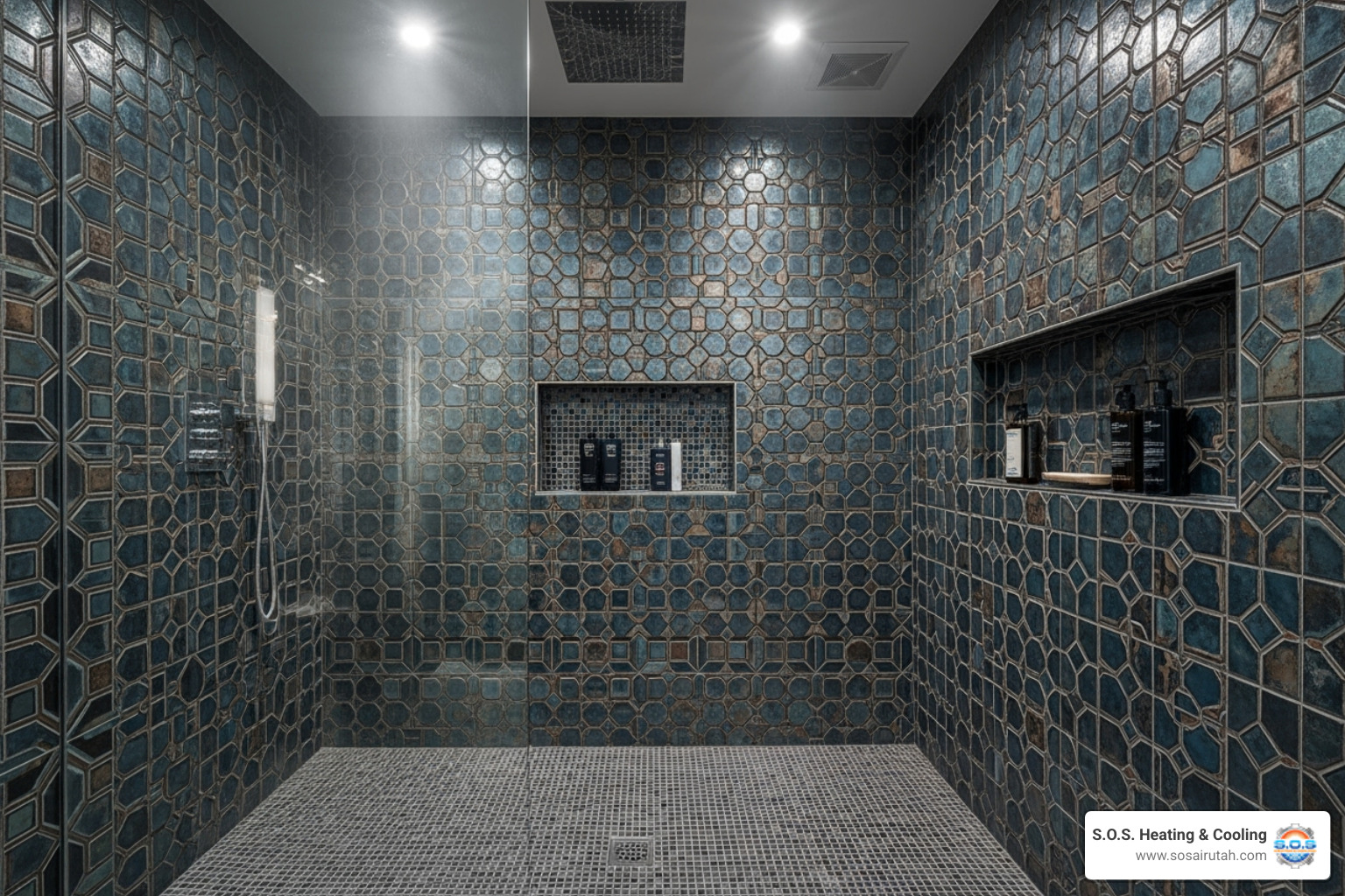 shower with creative tile work - Bathroom remodel ideas