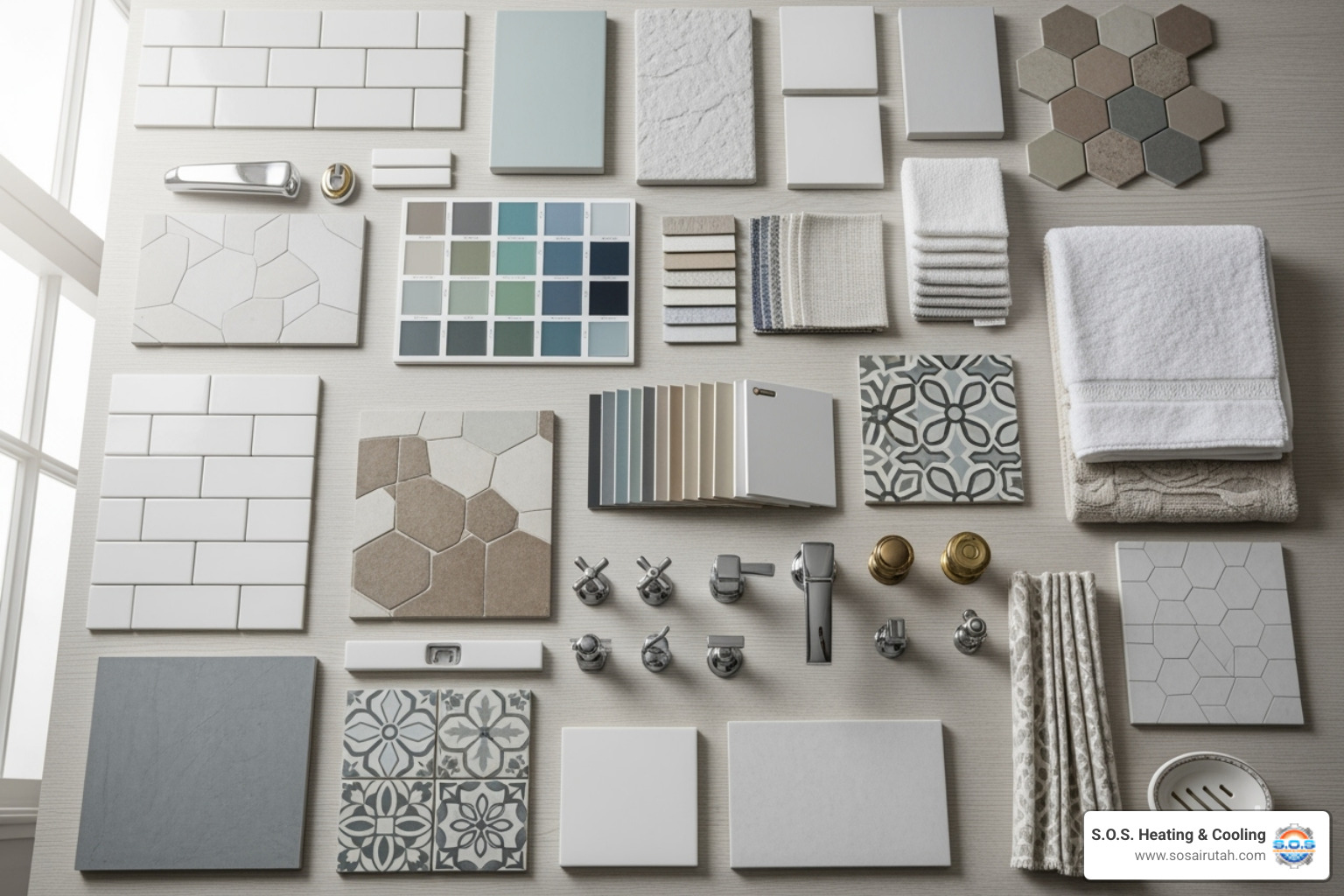 bathroom design swatches, tiles, and fixture samples - bathroom remodel bountiful utah