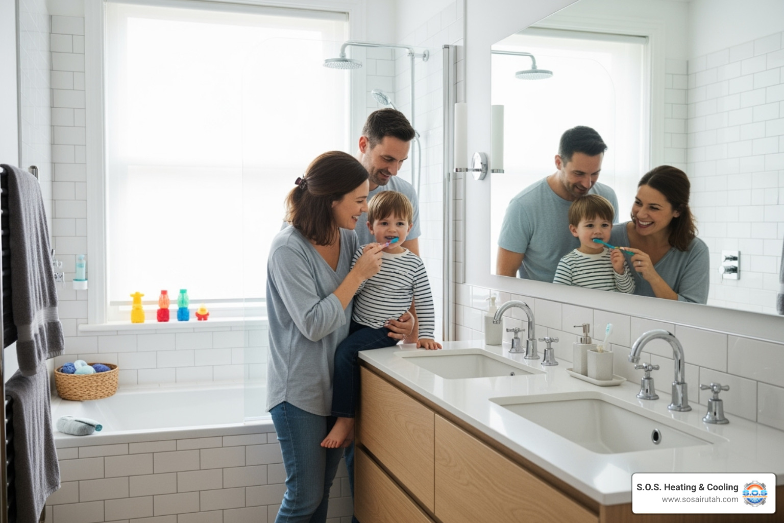 family enjoying a newly renovated, functional bathroom - bathroom remodel bountiful utah