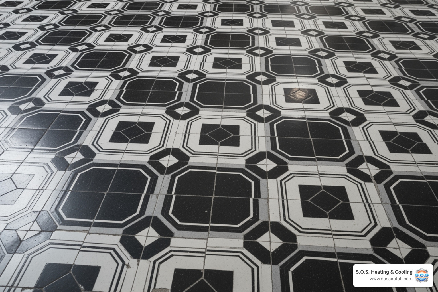 Intricate Victorian-style floor tiles in a black and white pattern - Victorian bathroom design Intricate Victorian-style floor tiles in a black and white pattern - Victorian bathroom design