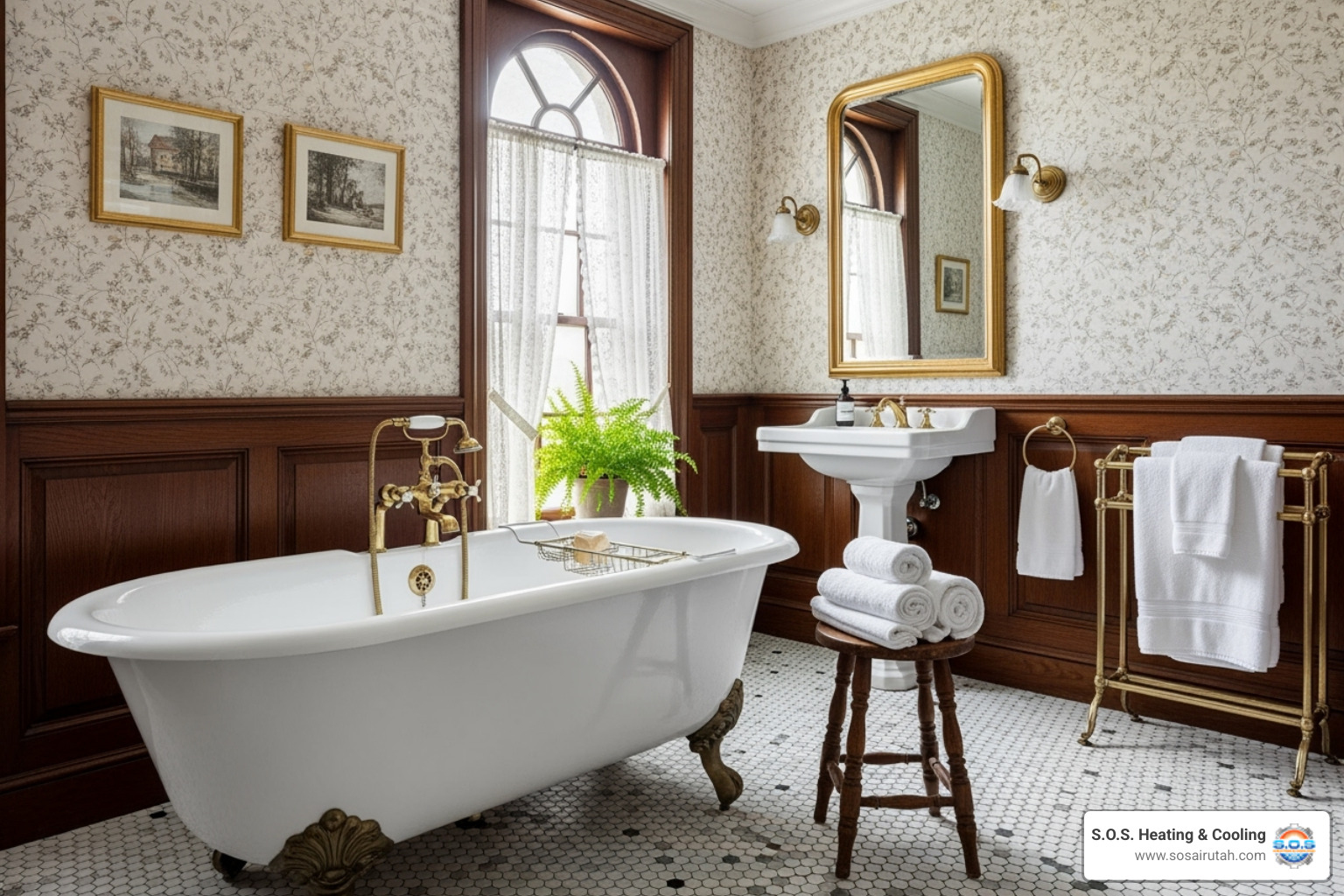 A classic clawfoot bathtub with ornate brass feet - Victorian bathroom design A classic clawfoot bathtub with ornate brass feet - Victorian bathroom design