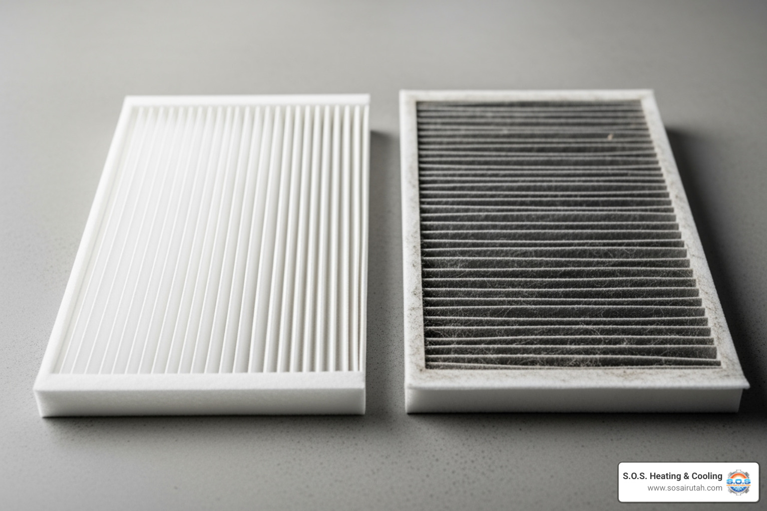 a clean HVAC filter next to a dirty, clogged one - hvac services salt lake city