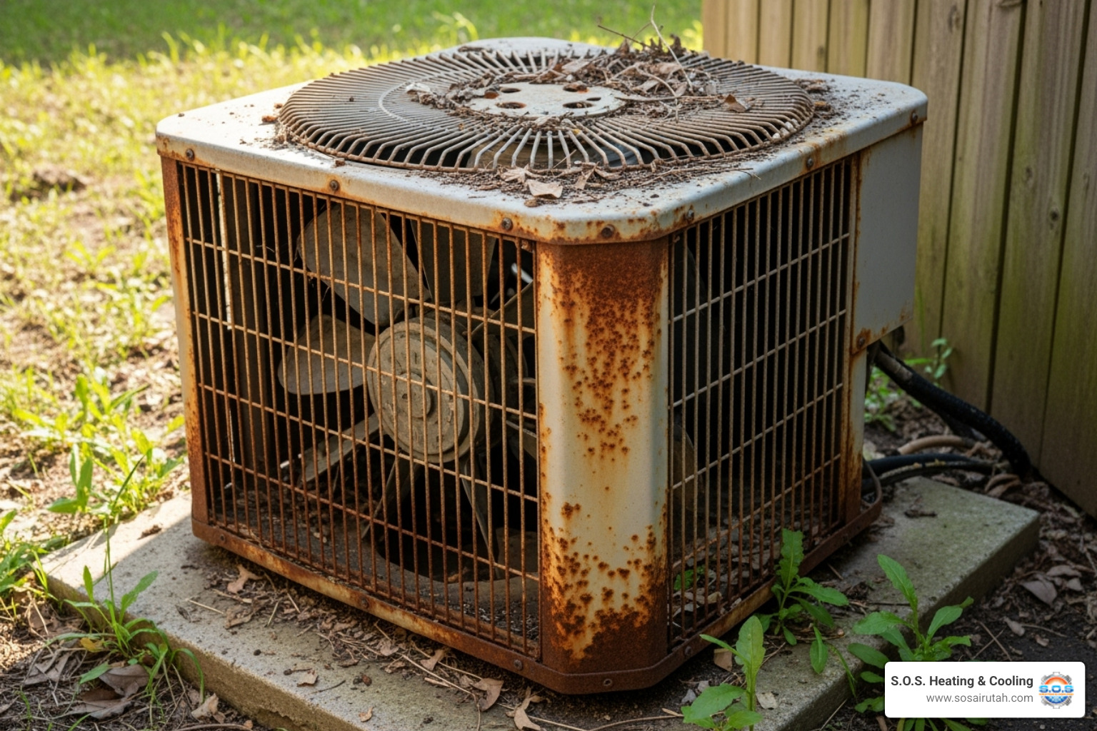 of an old, worn-out outdoor AC unit - ac installation salt lake city of an old, worn-out outdoor AC unit - ac installation salt lake city