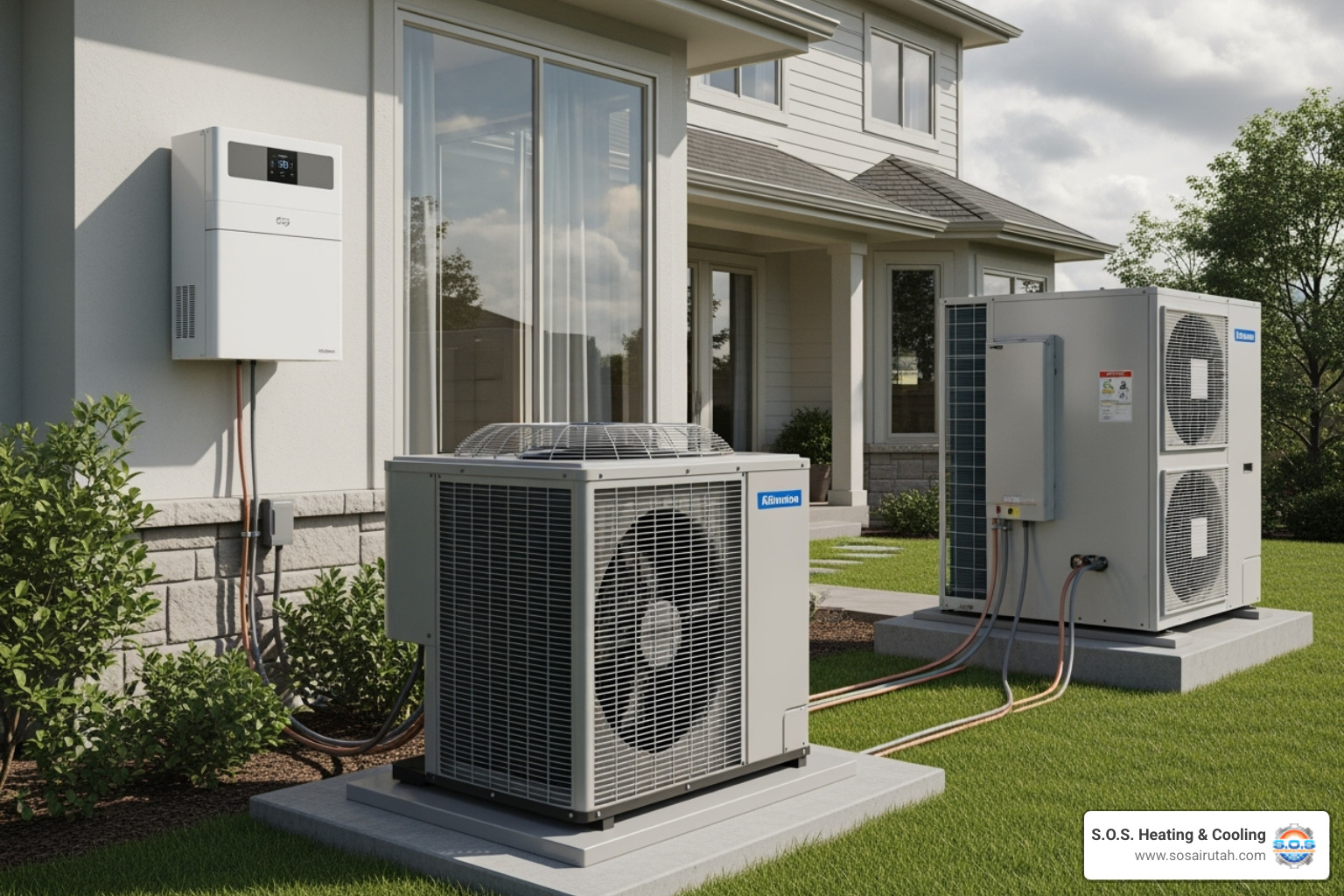 showing different types of AC units like a central air unit, a ductless mini-split, and a heat pump - ac installation salt lake city showing different types of AC units like a central air unit, a ductless mini-split, and a heat pump - ac installation salt lake city