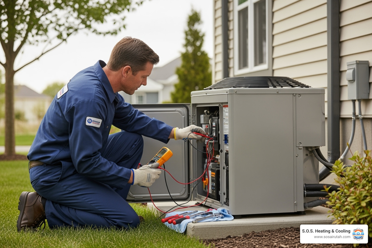 Technician performing routine maintenance on an air conditioner - 24 hour ac repair salt lake Technician performing routine maintenance on an air conditioner - 24 hour ac repair salt lake