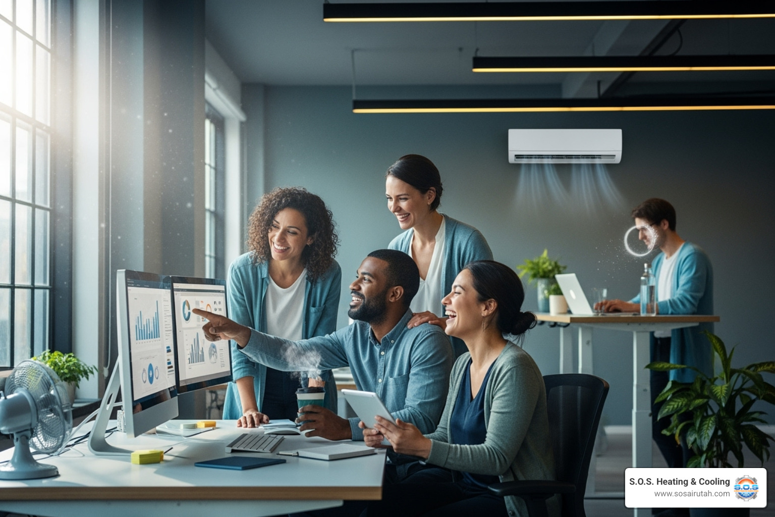 happy team working in a cool office - commercial ac repair utah
