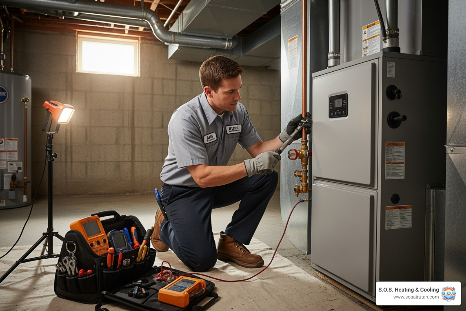 A NATE-certified technician carefully installing a furnace, highlighting professionalism - best furnace installation salt lake