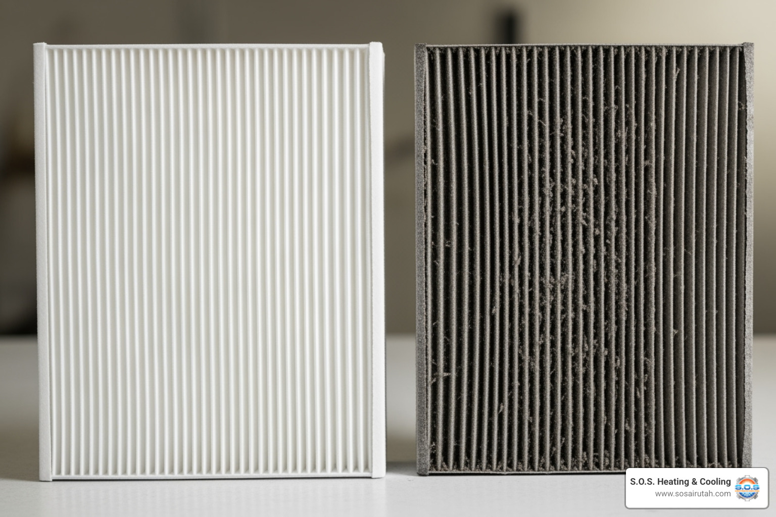clean vs dirty HVAC air filter - home air quality testing salt lake