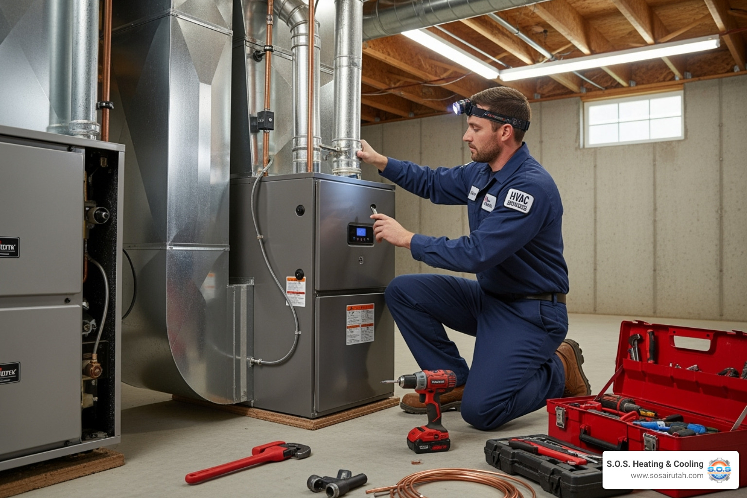 professional technician performing a furnace installation - heating system replacement salt lake