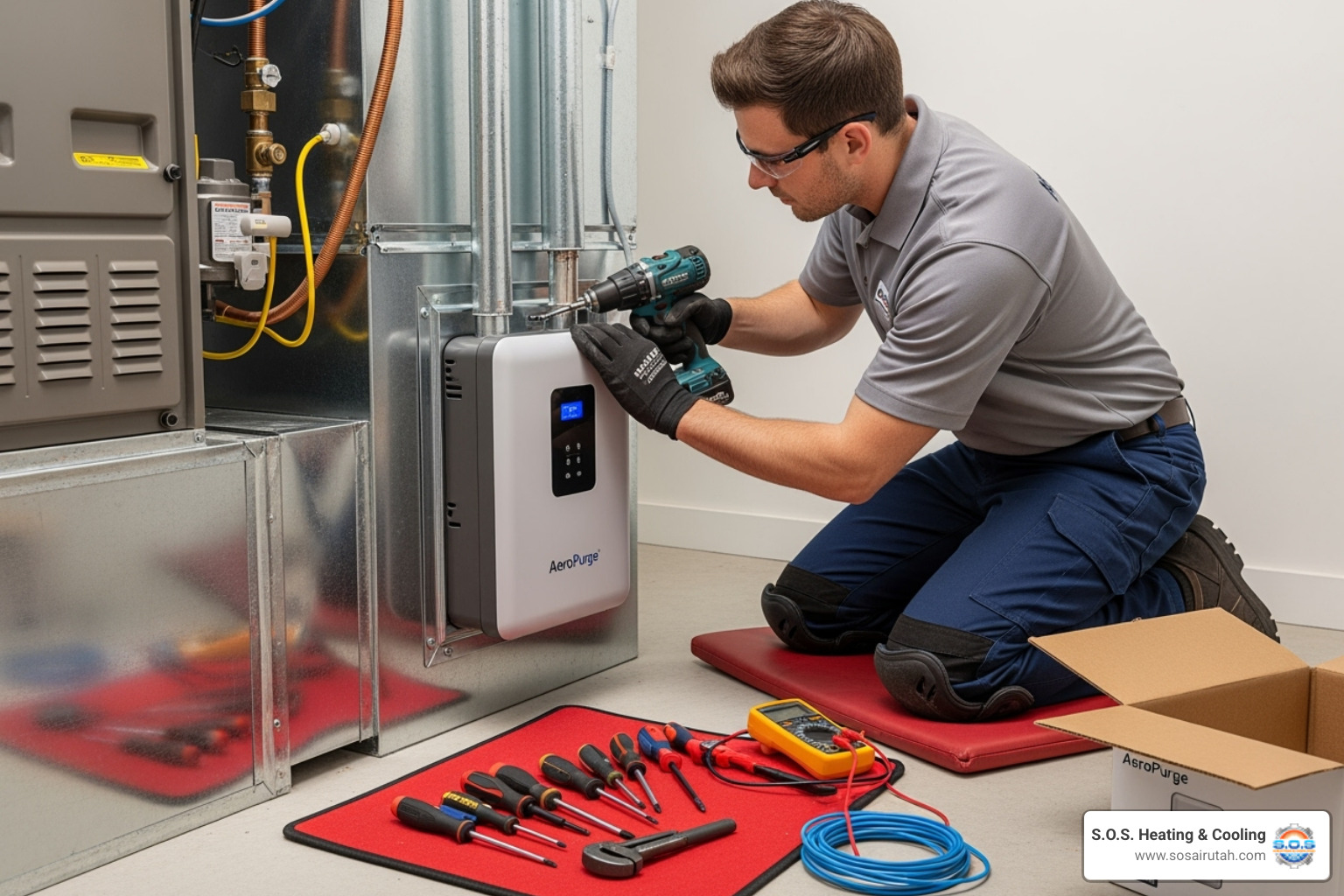 Certified technician professionally installing an air scrubber - air scrubber installation utah