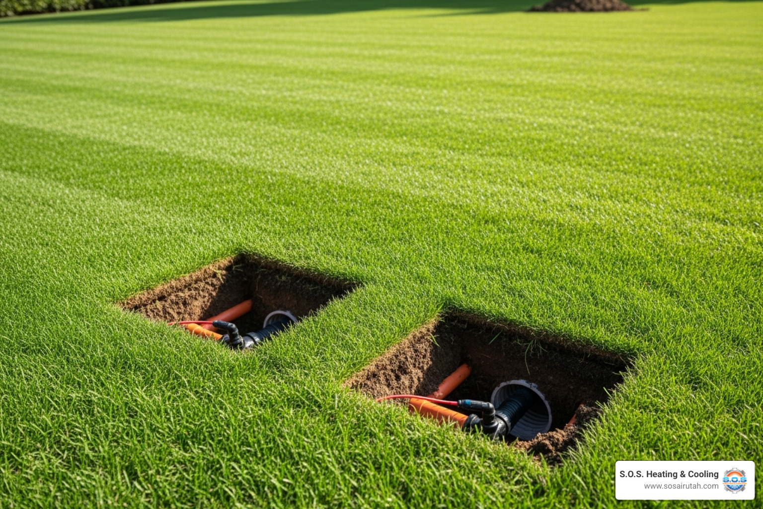 pristine lawn with two small access points for trenchless repair - sewer line repair salt lake pristine lawn with two small access points for trenchless repair - sewer line repair salt lake