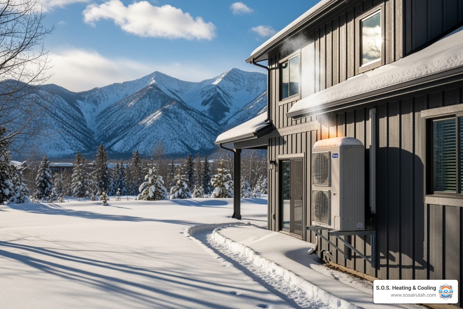 Ductless mini-split operating efficiently in a snowy Utah landscape - ductless heating maintenance utah