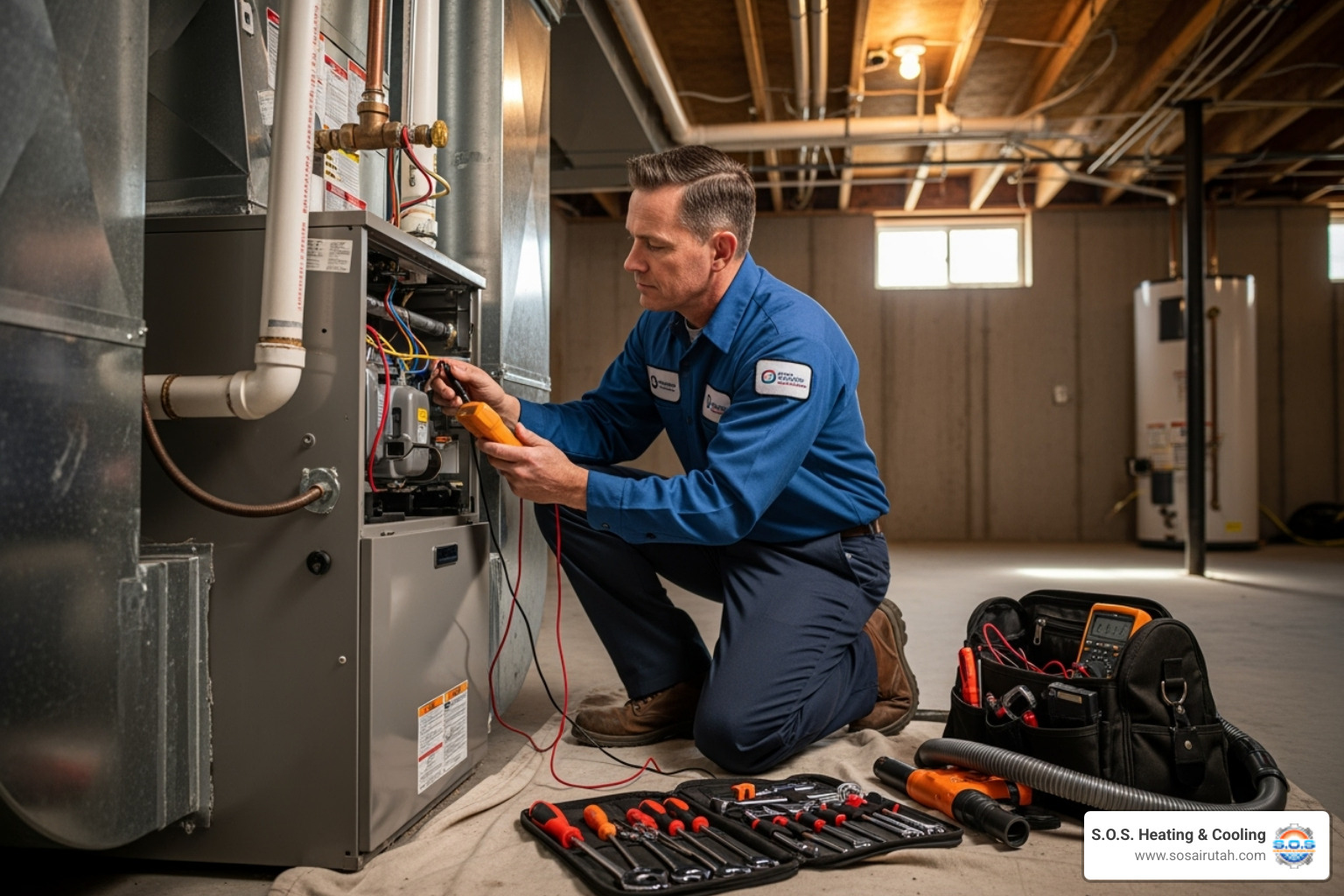 technician performing a furnace tune-up - heating repair sandy technician performing a furnace tune-up - heating repair sandy