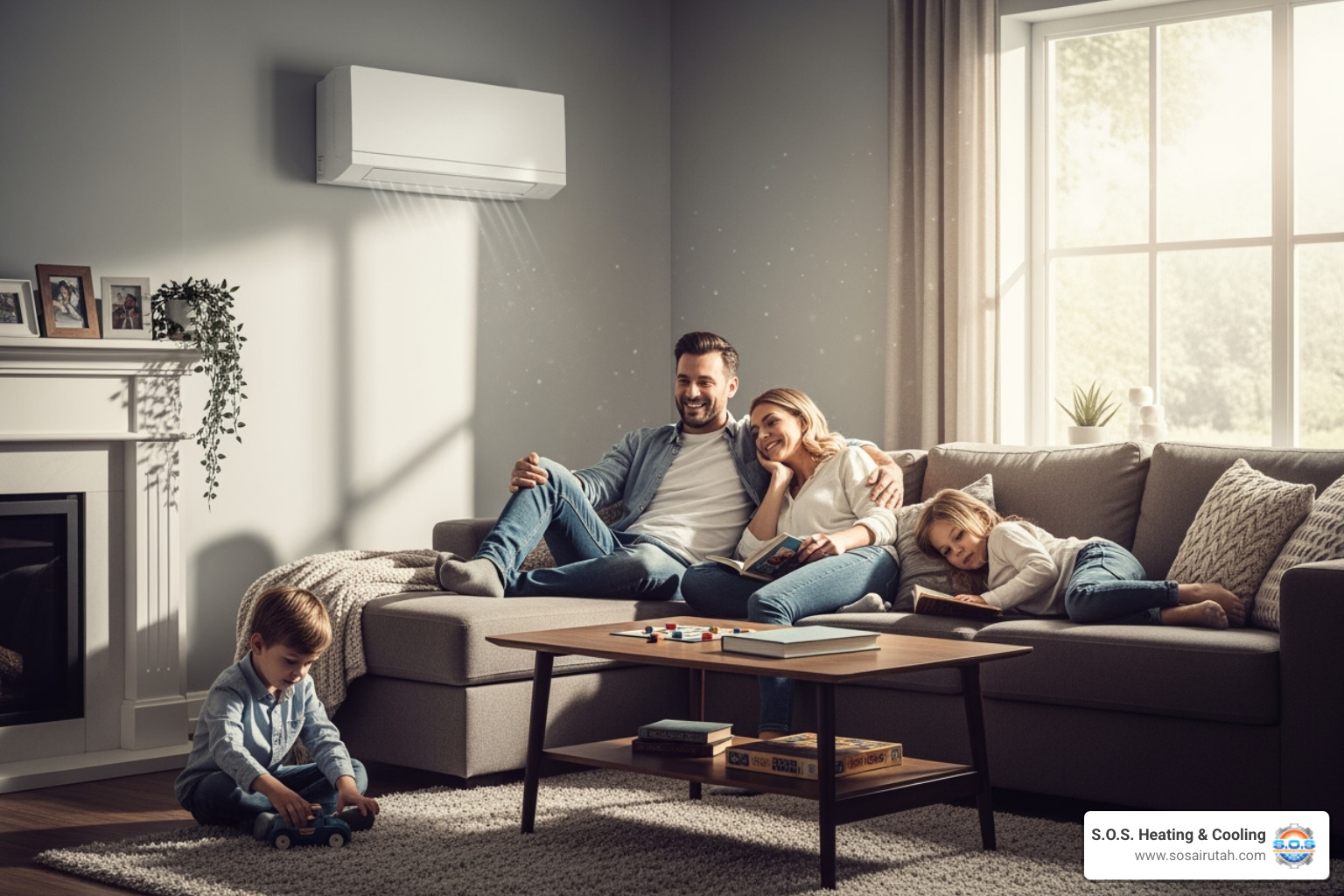 family enjoying a comfortable room with a ductless unit - cost for ductless heat pump family enjoying a comfortable room with a ductless unit - cost for ductless heat pump