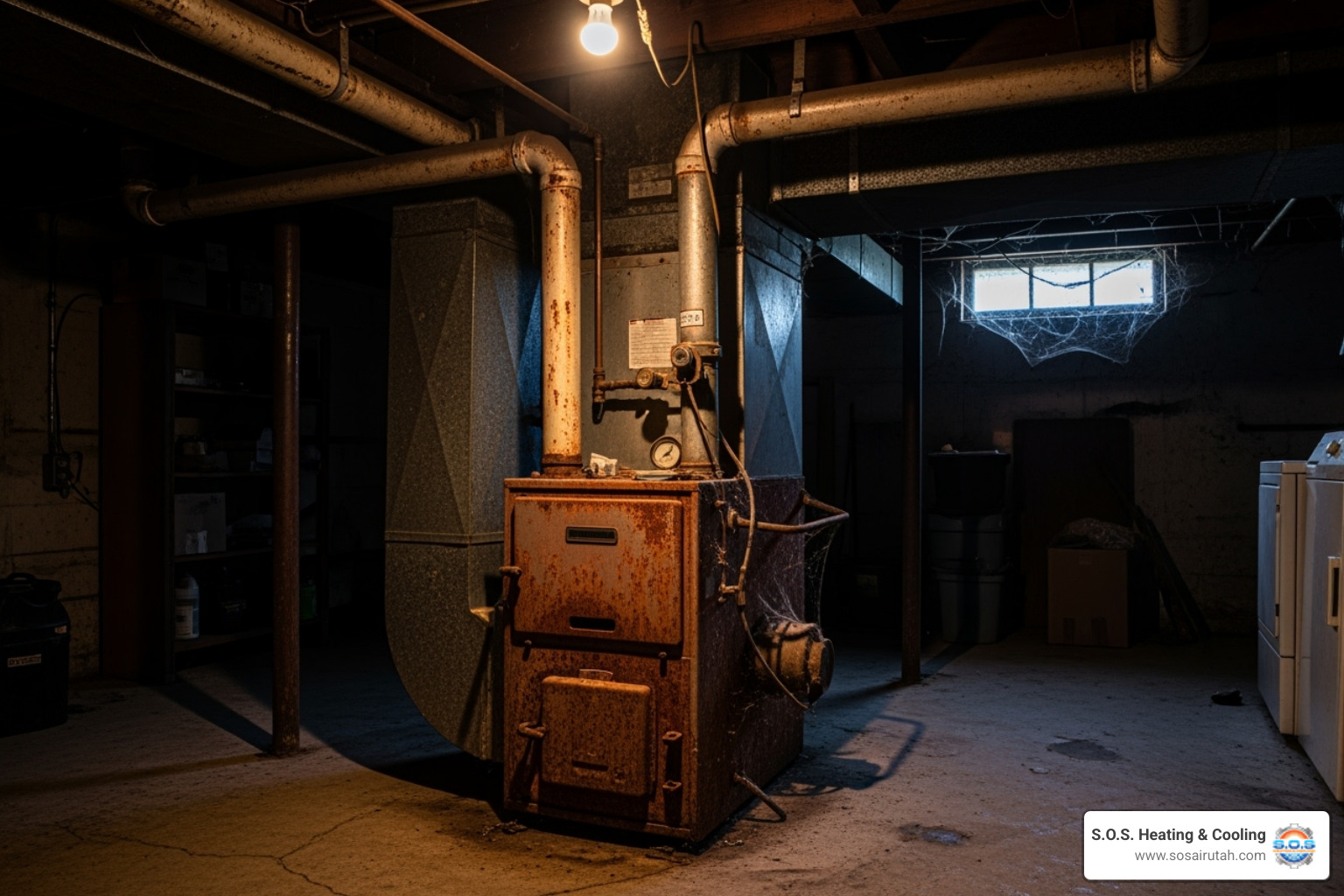 old rusty furnace in a dark basement - furnace replacement near me old rusty furnace in a dark basement - furnace replacement near me