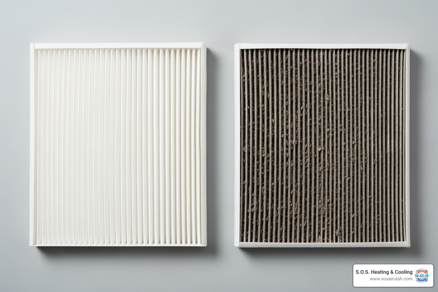 Image of a clean heat pump filter next to a dirty one - heat pump installation Image of a clean heat pump filter next to a dirty one - heat pump installation