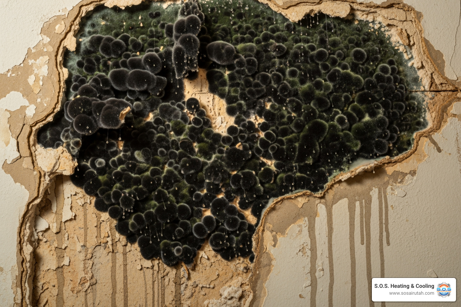 severe mold growth on wall from water damage - My pipe just burst, I need an emergency plumber in Salt Lake right now."