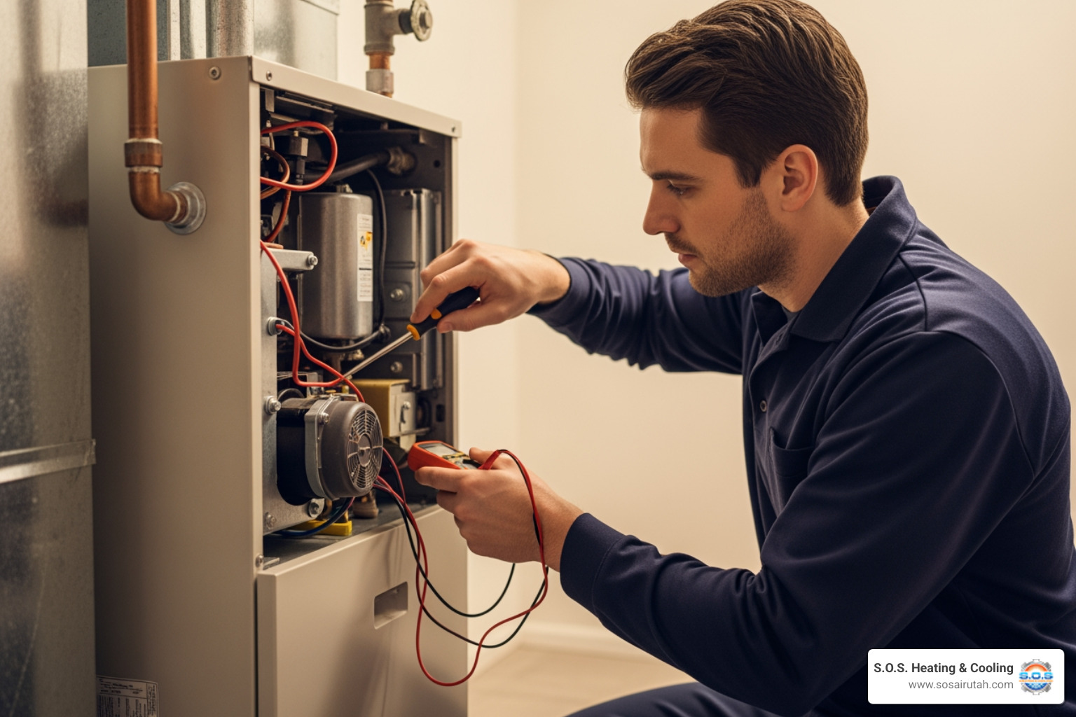 certified technician safely working on a complex furnace unit - "My furnace stopped working. Who offers 24/7 emergency heating repair in Salt Lake City?" certified technician safely working on a complex furnace unit - "My furnace stopped working. Who offers 24/7 emergency heating repair in Salt Lake City?"